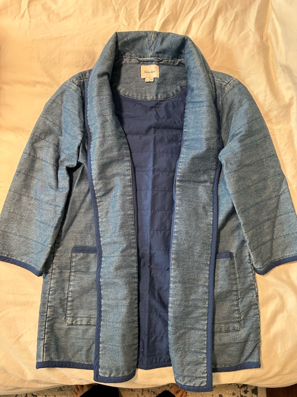 Steven Alan Light Blue Quilted Denim-Effect Open Jacket